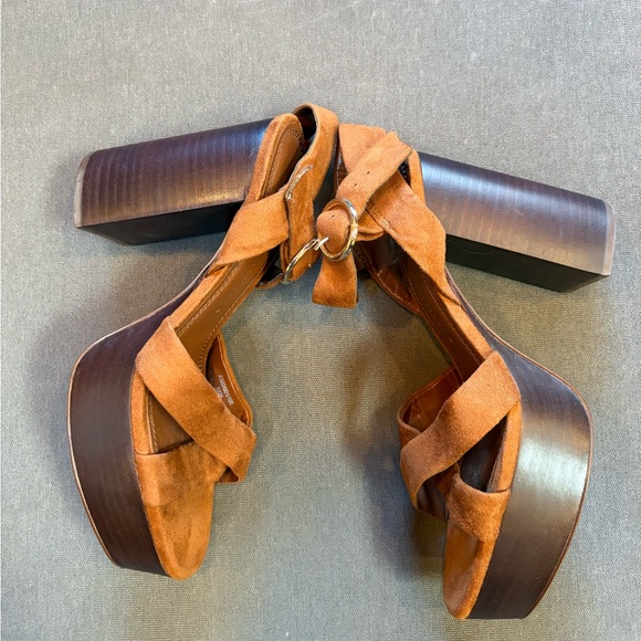 Zara Basic Collection Brown Block Chunky Heeled Sandals Size 7.5 - Picture 8 of 10